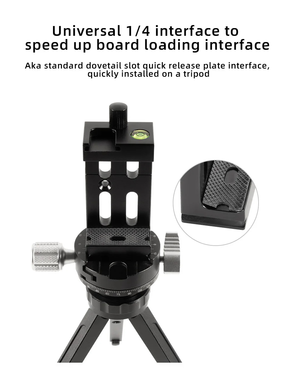 Aluminum Tripod Head Bracket Mobile Phone Holder Clip With Spirit level and Cold Shoe Mount  (9)8zk
