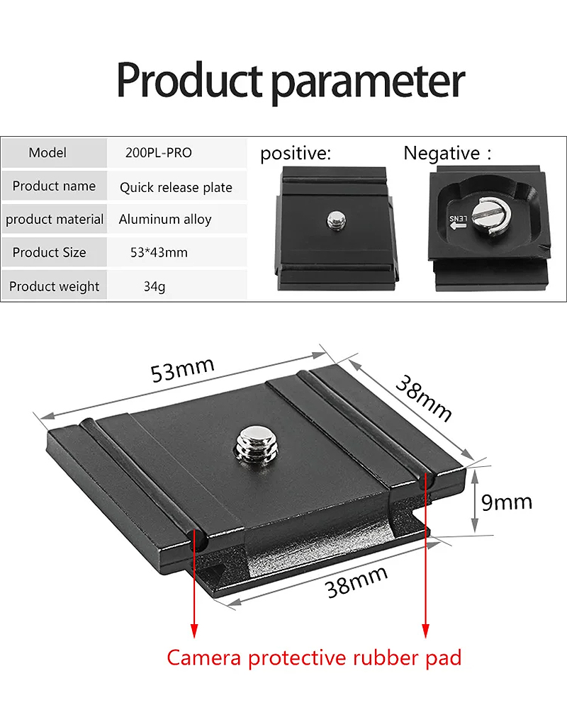 Camera plate 200PL-PRO Quick Release Plate Mounting For Arca Manfrotto (2)klb