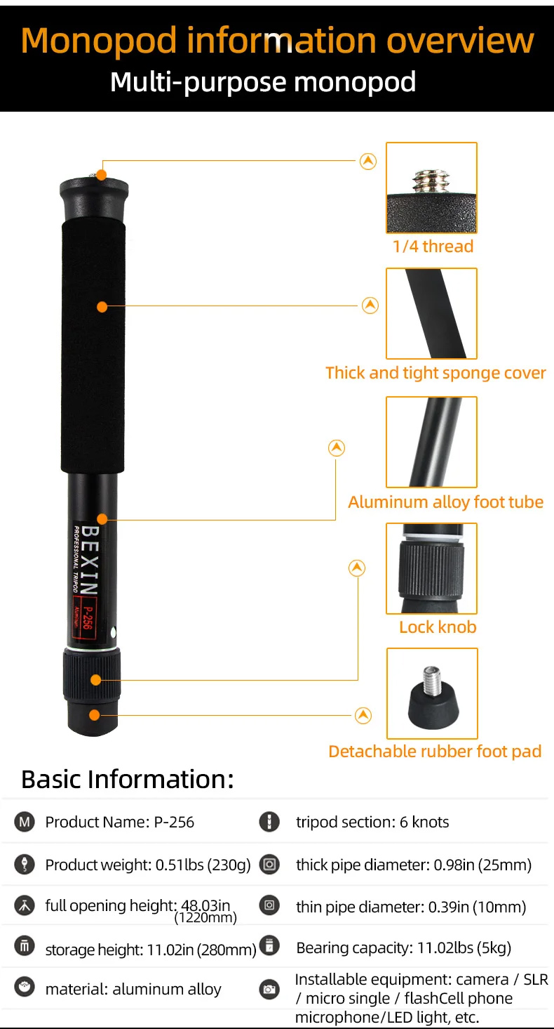 Portable Professional DSLR Monopod Walking Stick (12)503