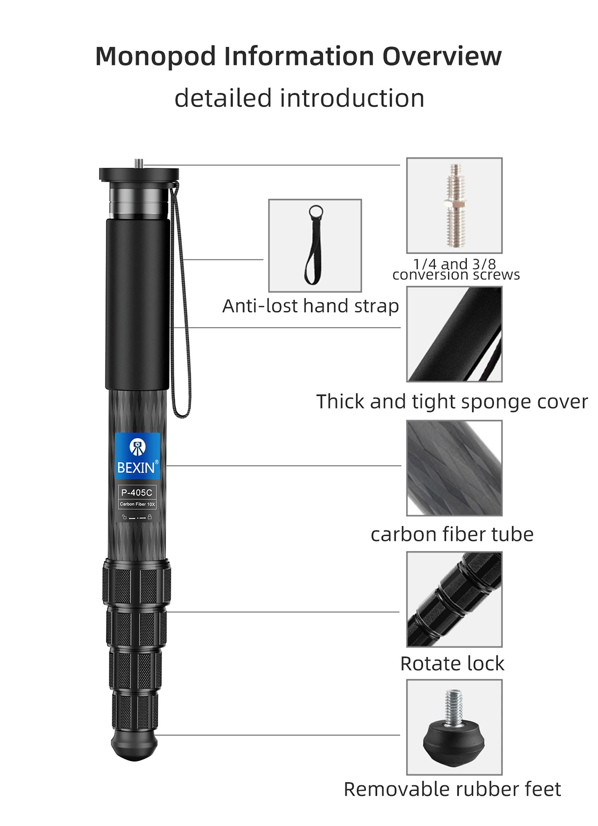  Light Professional Carbon Fiber Portable Travel Monopod (3)qz0