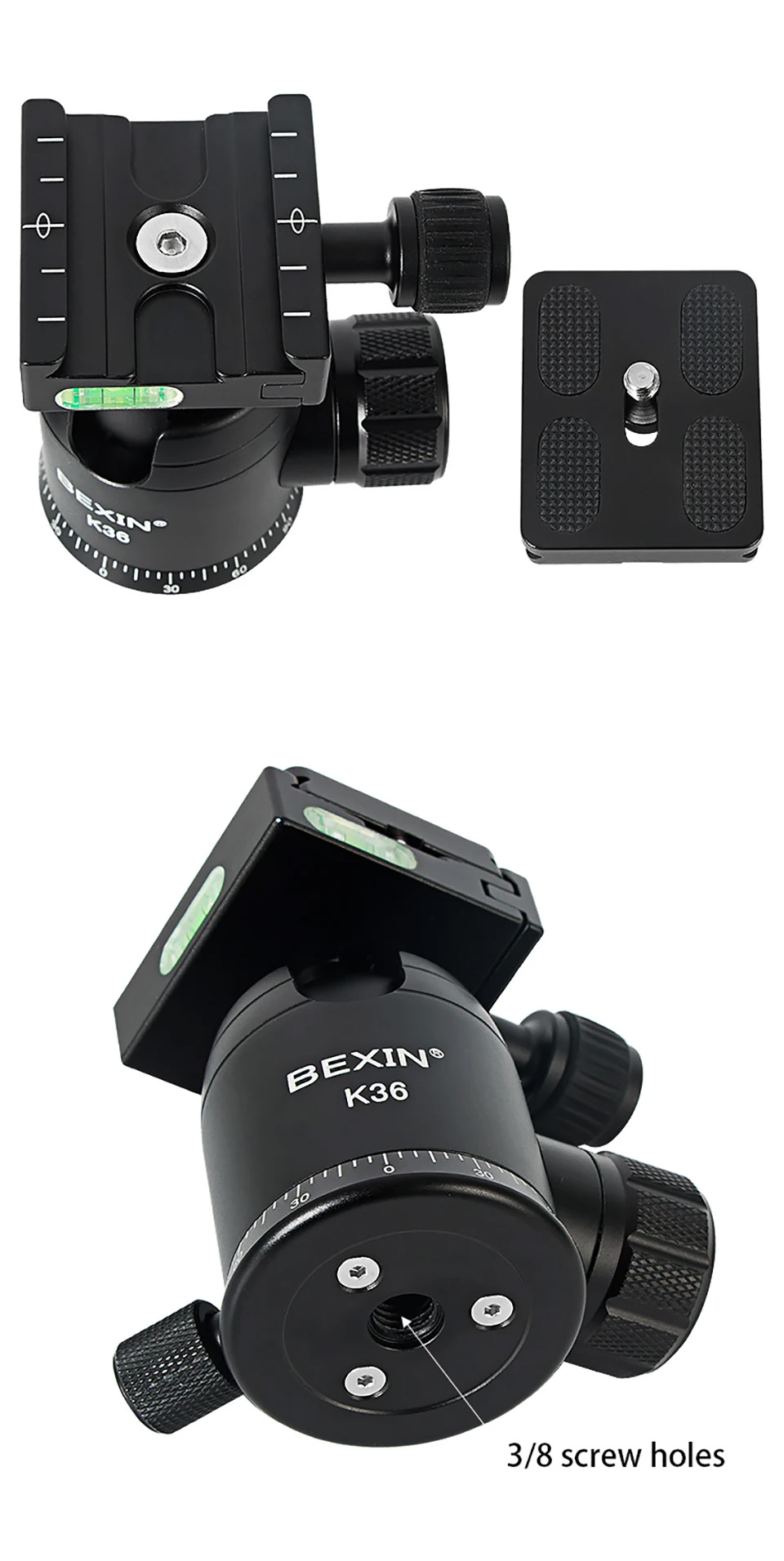 BEXIN K36 Panoramic Ball Head 360 Degree Rotation with Damping for SLR Camera (4)f0l