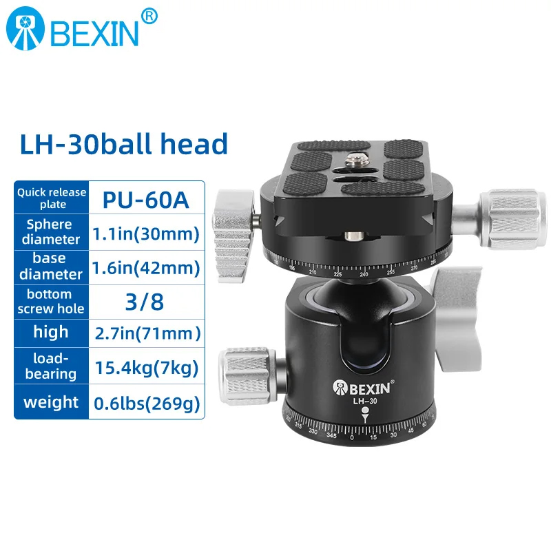 Tripod Head Camera Double Panoramic Tripod Ball Head with Arca Swiss Quick Release Plate 14''  (2)kn0