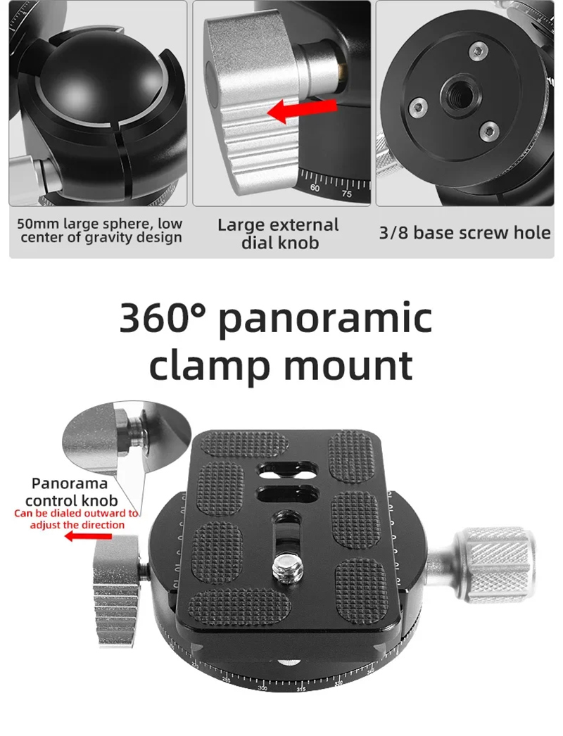 Tripod Head Camera Double Panoramic Tripod Ball Head with Arca Swiss Quick Release Plate 14''  (5)eg0