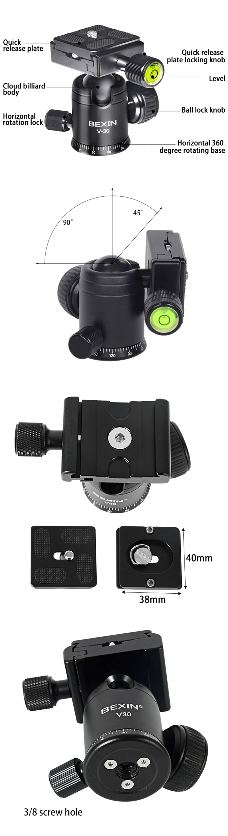 Tripod Head Camera Professional Low Profile Video Ball Head-21ds