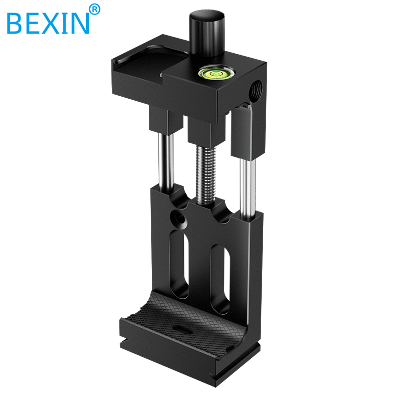 Aluminum Tripod Head Bracket Mobile Phone Holder Clip With Spirit level and Cold Shoe Mount
