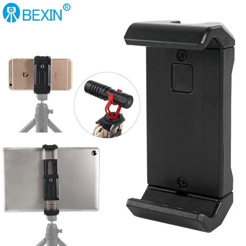 Universal Tablet Phone Tripod Mount Smartphone Tablet Holder Clamp with 1/4 Inch Screw Hole Cold Shoe Mount for Vlog Live