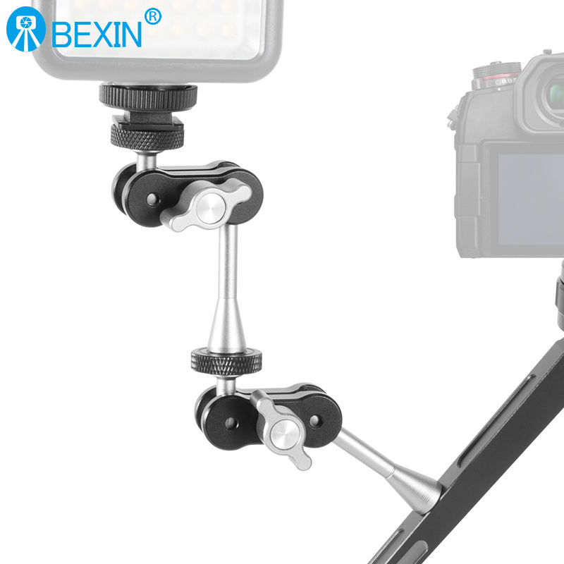 Camera Holder Clip Adjustable Mini Dual Ball Head Magic Arm Clip with 1/4 Inch External Thread Mount Camera Phone