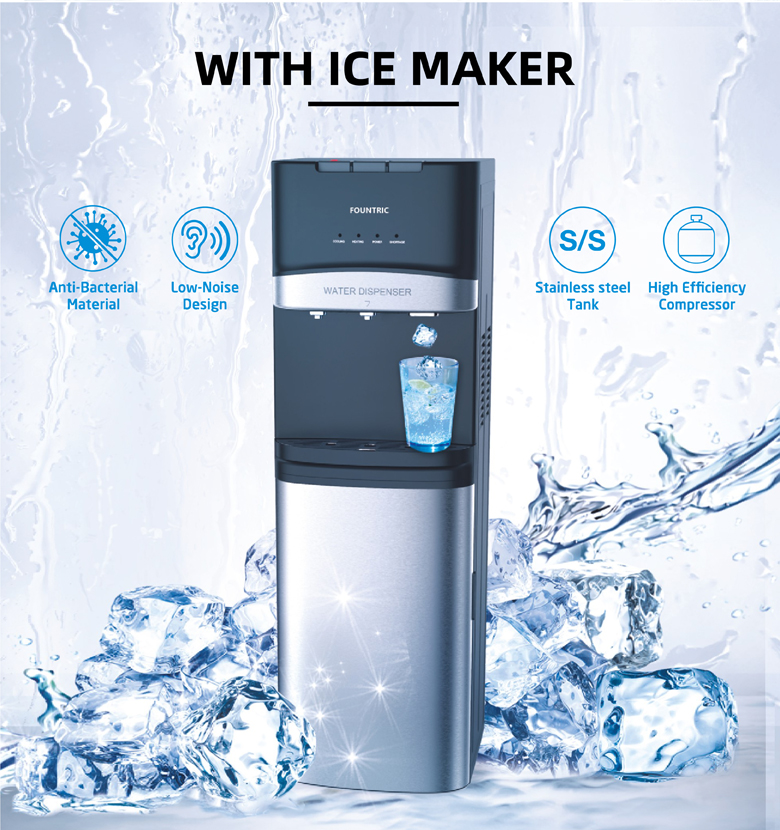 RO UV 4 مراحل کا فلٹر گرم ٹھنڈا پانی آئس میکر فلور اسٹینڈنگ واٹر ڈسپنسر