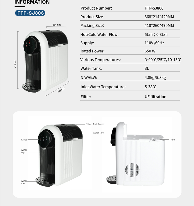 especificações do dispensador de água quente e fria