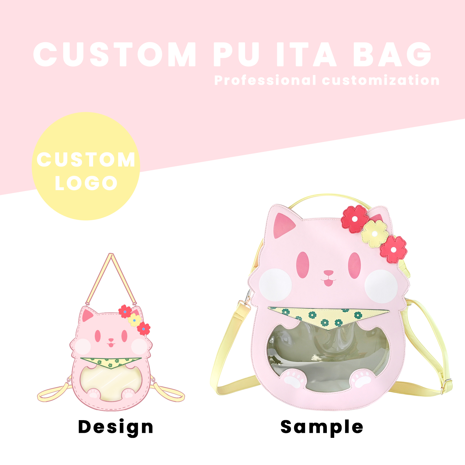 Custom Design Made Cosplay  Girls Pvc Window Backpack Cartoon Cat Ita Bag Manufacturer