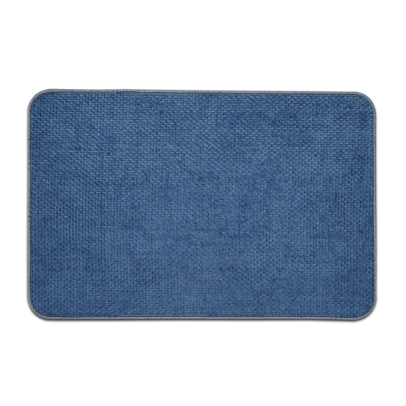 Blue Linen Surface Non-Slip Rubber Backing Kitchen Mat