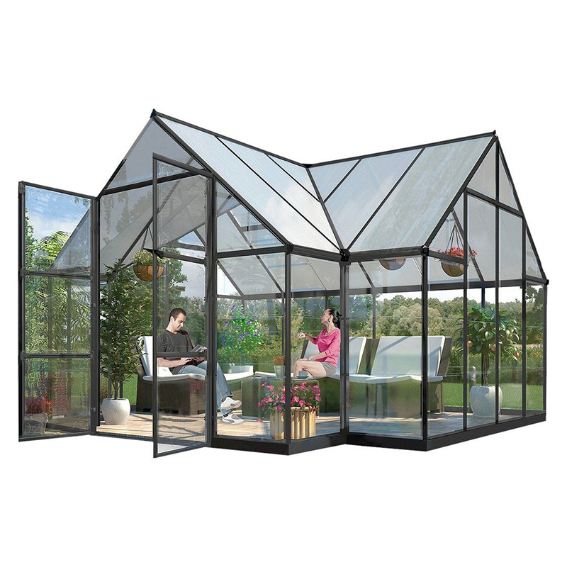 Steklena hiša za sončno sobo, odporna proti dežju/soncu, za zunanji vrt, zimski vrt z zatemnjeno/prozorno dvojno zasteklitvijo