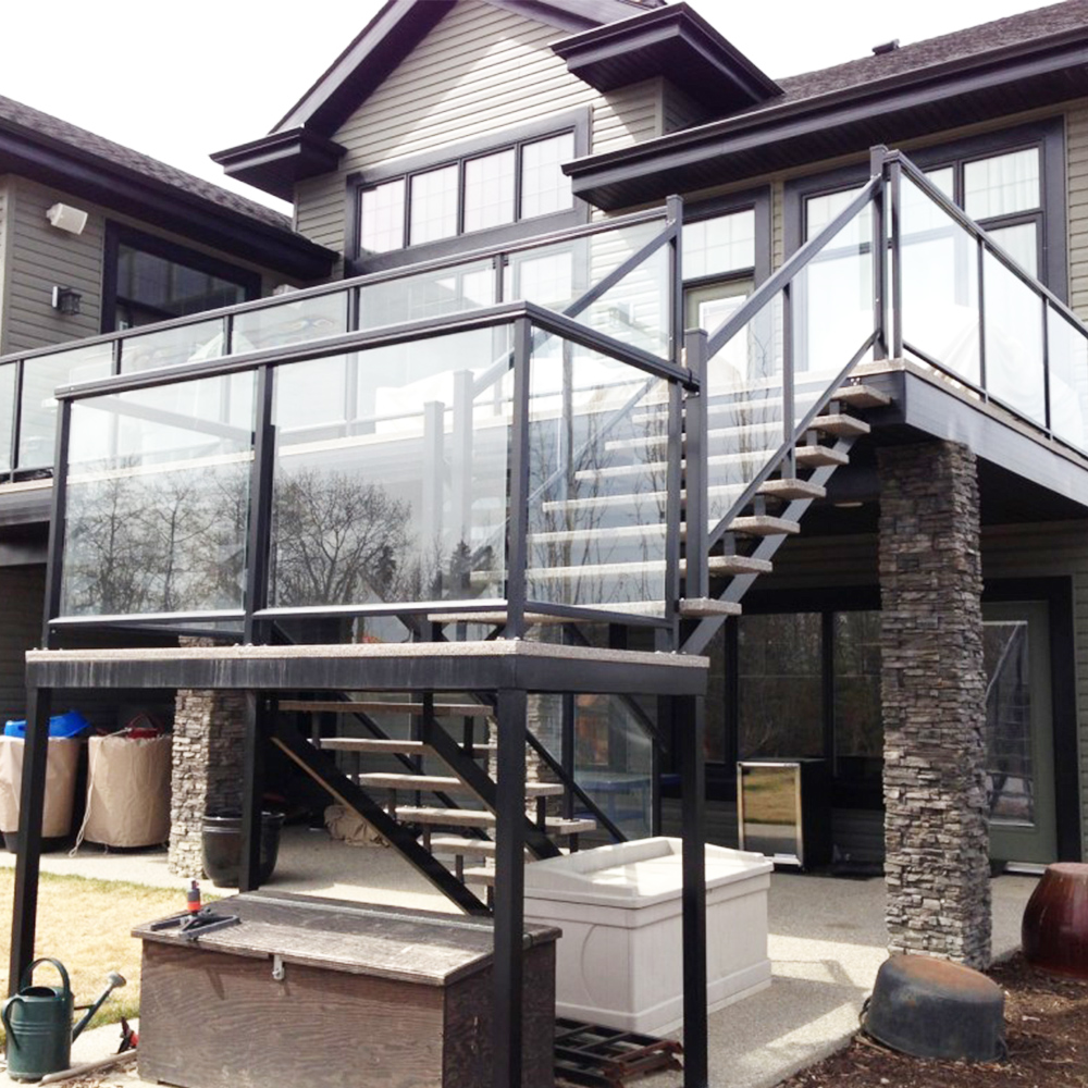 Modern Aluminum U channel glass railing system for commercial and private pro...