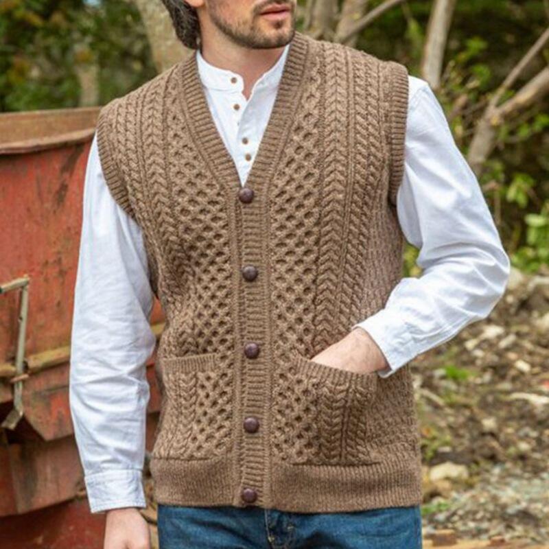 Slim solid color twisted sweater vest nga mga lalaki