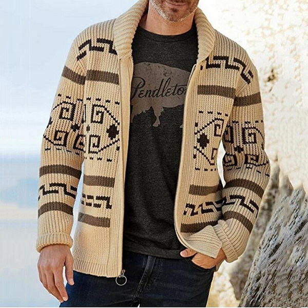 लंबी बाजू वाला पतला जेकक्वार्ड बुना हुआ स्वेटर