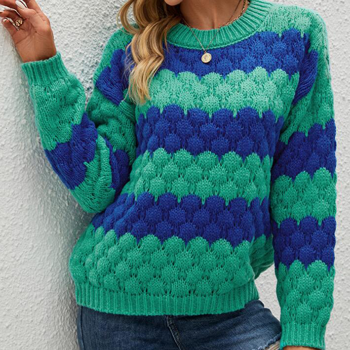 Kustomisasi sweater kontras warna bergaris pullover
