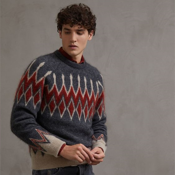 Corak mengait sweater pullover untuk lelaki.