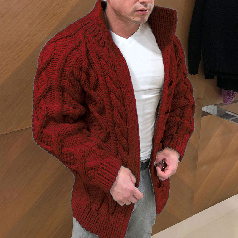 Men's knitted cardigan coarse cable in three-dimensional sense