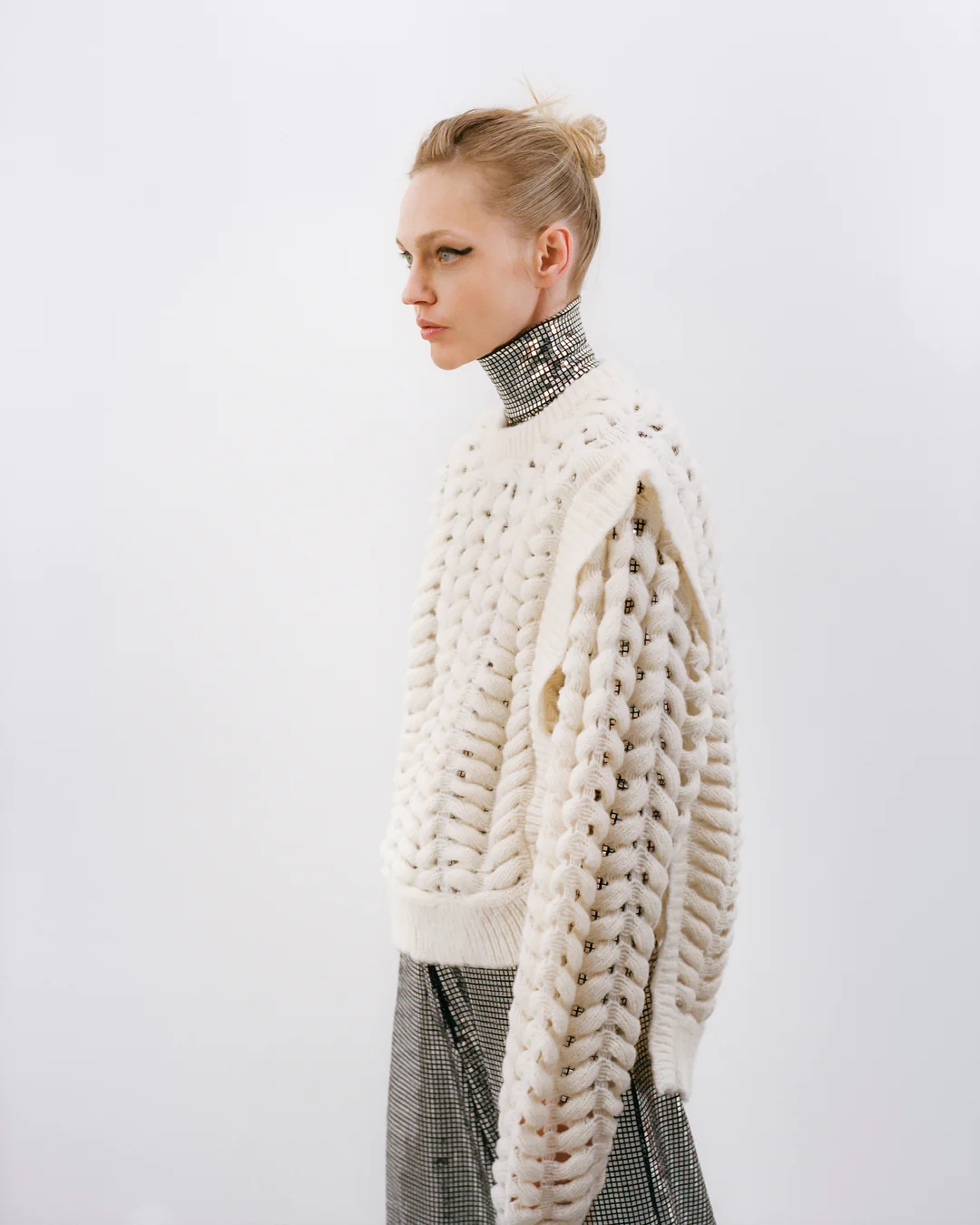 शरद ऋतु और सर्दियों की महिलाओं का स्वेटर जेकक्वार्ड बुना हुआ