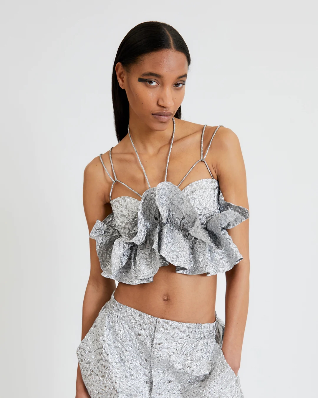 Bustier ruffle top with center fr ...