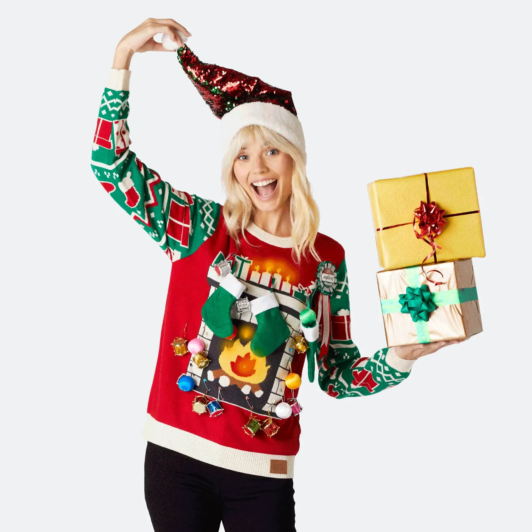 women ugly Christmas sweater with light