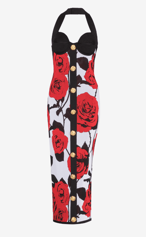Red Roses jacquard knit backless ...