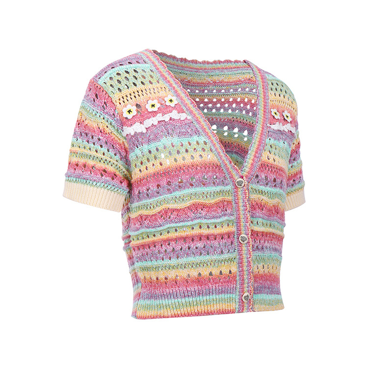 RAINBOW STRIPED V-NECK KNITTED TOP