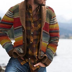 Pola rajutan sweater kardigan untuk pria.