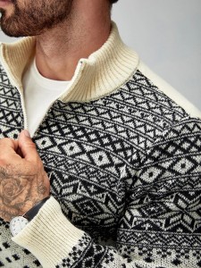 Oanpassing fan jacquard wollen sweater foar manlju
