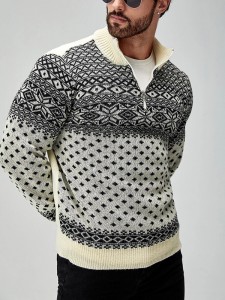 Oanpassing fan jacquard wollen sweater foar manlju