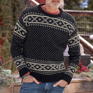 Žakard pulover z dolgimi rokavi