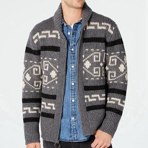 Úzký žakárový pletený svetr s dlouhým rukávem