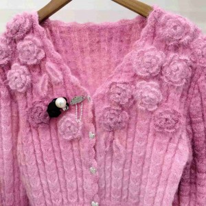 fuzzy ROMANTIC ROSE GARDEN Paj pom knit cardigan