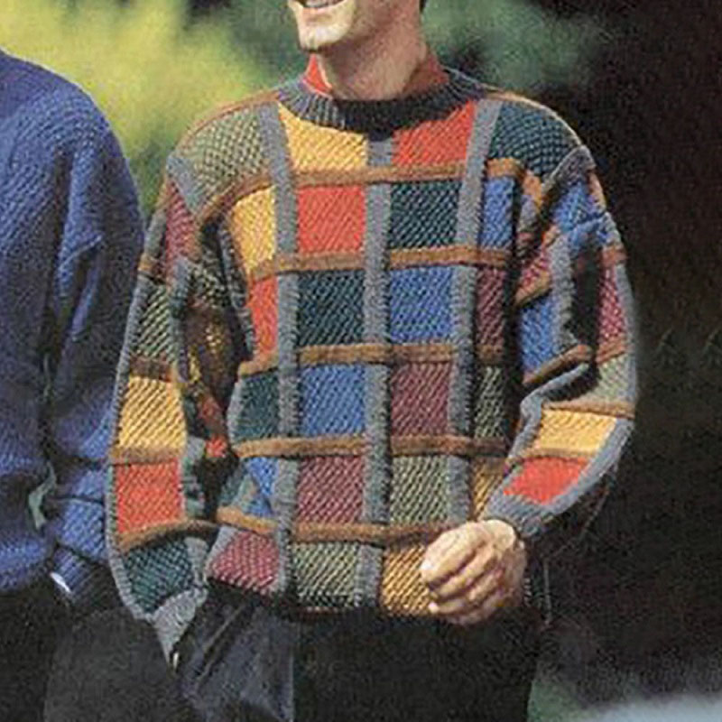 Muški standardni široki pleteni džemper sa okruglim izrezom-1