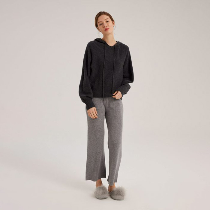 Pantalon en tricot de laine pour femme avec câble à cordon-1