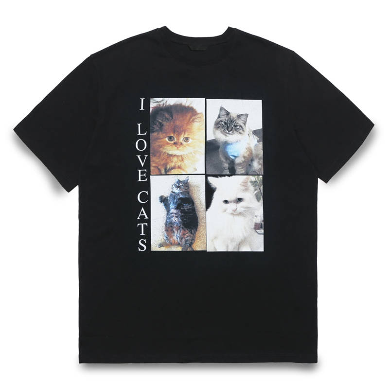 zomer-dames-gebreid-T-shirt-met ronde hals en kattenpatroon-1