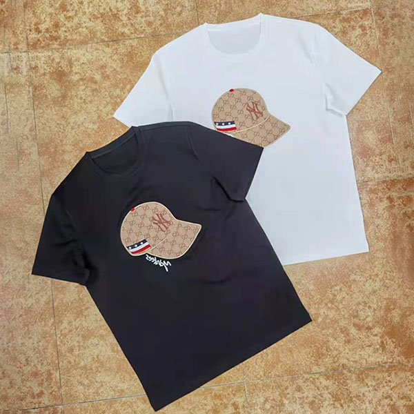 летняя мужчынская трыкатажная футболка з круглым выразам і малюнкам шапкі на грудзях-1