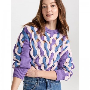 Жаночы вязаный пуловер з круглым выразам