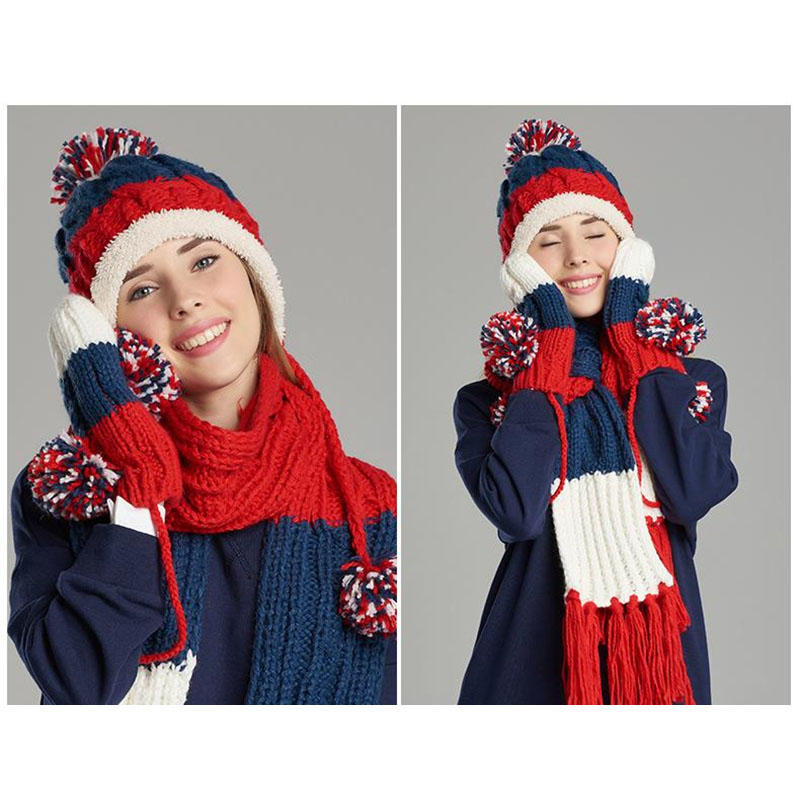 Прилагодено плетен џемпер со триделен волнен шал, капа и ракавица-4
