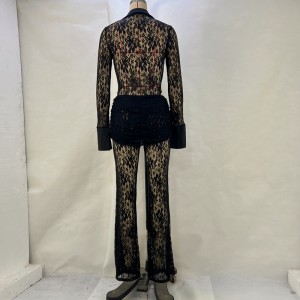 Suidhich dà phìos Grèis-bhrat Lace Sequins Transparent Sexy Suit