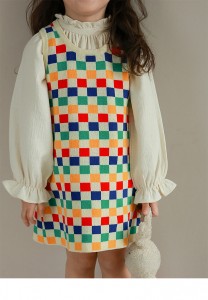 컬러풀한 체크 무늬 니트 드레스 가디건 스웨터 팬츠
