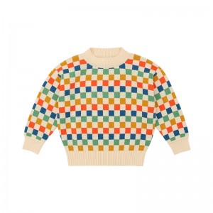 Celana sweter kardigan gaun rajutan kotak-kotak warna-warni