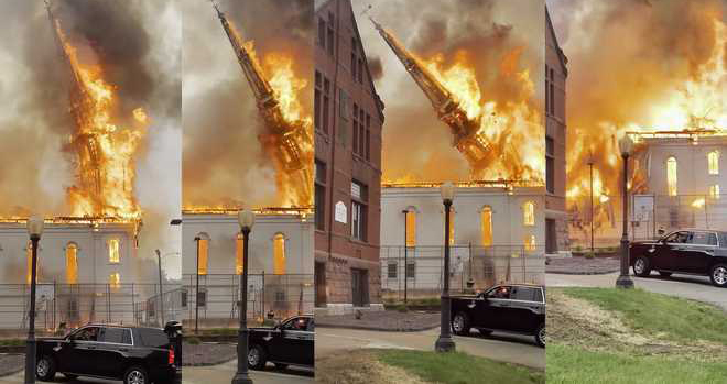 SPENCER, MASSACHUSETTS Un incendie déclenché par six alarmes s'est déclaré dans une église vieille de 160 ansp3m