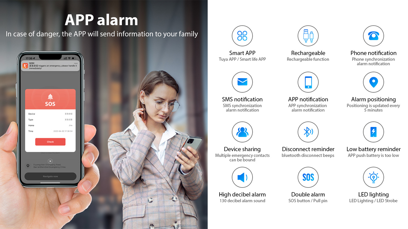 Which personal safety alarm is best，SOS personal alarm，smart personal alarm,tuya personal alarmwxz