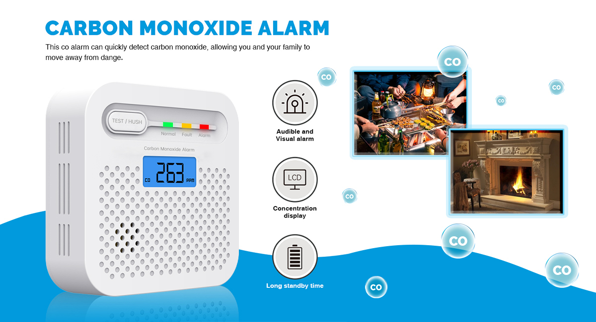 3 Xyoos Roj Teeb Portable Carbon Monoxide Ntes Alarmfyq