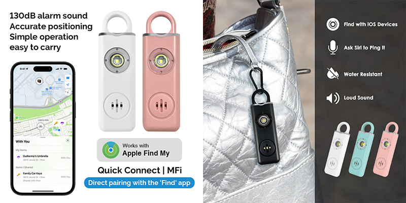 2-in-1 Personal Alarm with AirTag is more than just a security alarm keychain with its powerful alarm, multi-function flashlight, AirTag tracking, and user-friendly design.jpg