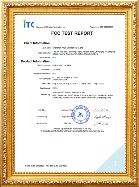 AF-9400 Personal Alarm FCC Test Reportowb