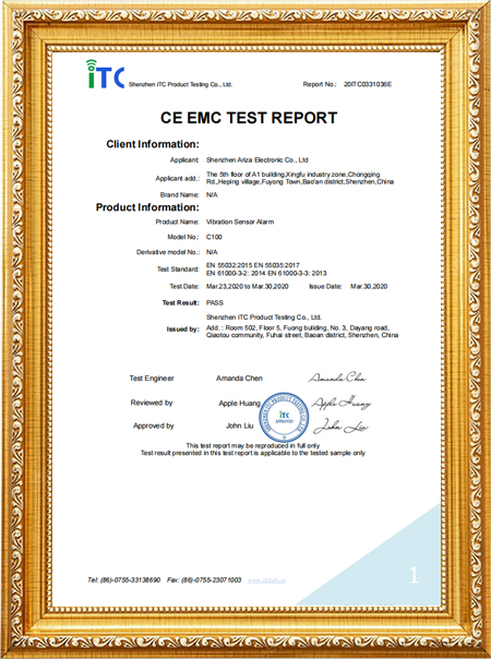 C100 Vibration Door Window Alarm CE EMC Test Reports87