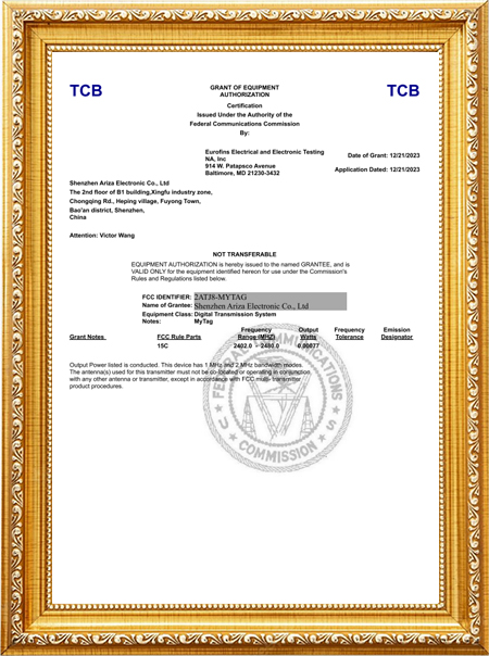 FDQ-02 Apple Air Tag FCC Certificatellv