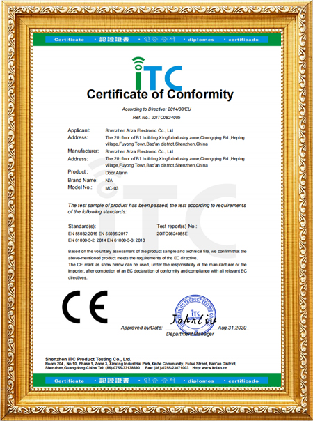 MC-03 Door Window Alarm CE Certificatetdj
